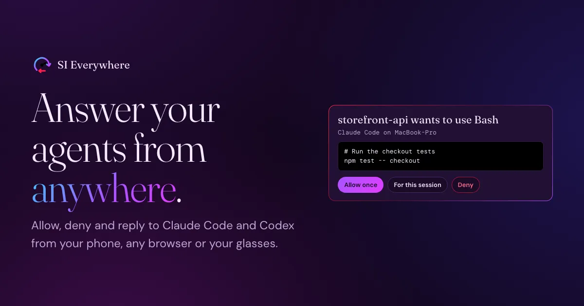 SI Everywhere: an agent permission request with Allow once, For this session and Deny buttons